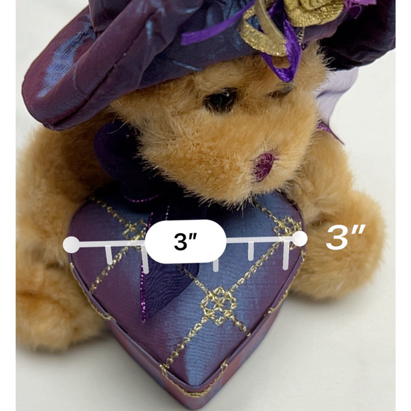 Dan Dee Brown Sitting Teddy Bear Plush Purple Hat Holding Heart Shaped Gift Box - Picture 10 of 13